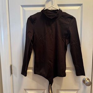 Women’s Amazon Black Long Sleeve Mock Neck Thong Bodysuit: L/XL